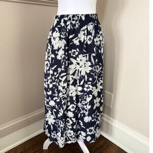 Lafayette 148 Navy White Floral Viscose Lined Midi Skirt Size M